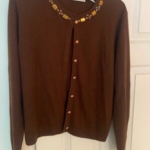 Hasting & Smith Brown Cardigan with Beaded Accents